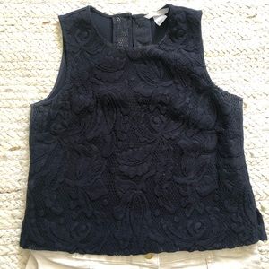 Navy blue floral lace fitted top  H&M sz 6